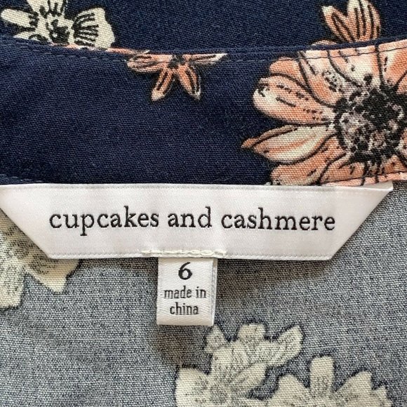 Cupcakes and Cashmere Navy Floral Neck Tie Ruffle Cap Sleeve Mini Dress Womens 6 - Picture 9 of 10